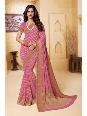 Pink Woven Chiffon Saree With Blouse 1