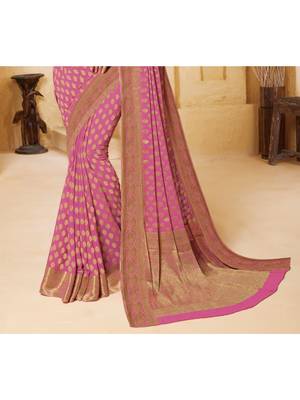 Pink Woven Chiffon Saree With Blouse 3