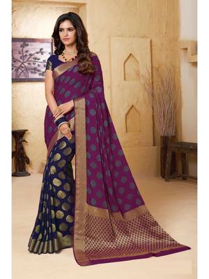 Blue Woven Chiffon Saree With Blouse 1