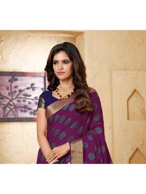 Blue Woven Chiffon Saree With Blouse 2