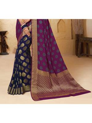 Blue Woven Chiffon Saree With Blouse 3