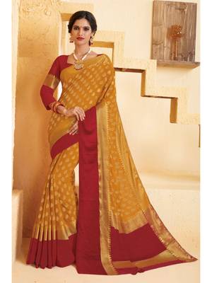 Mustard Woven Chiffon Saree With Blouse 1