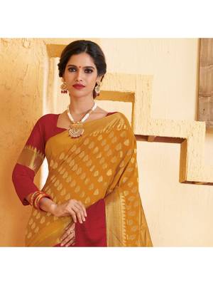 Mustard Woven Chiffon Saree With Blouse 2