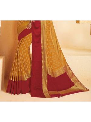 Mustard Woven Chiffon Saree With Blouse 3