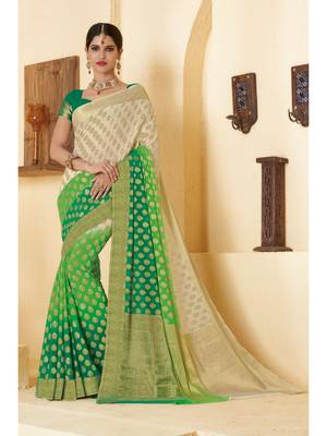 Green Woven Chiffon Saree With Blouse 1