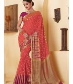 Peach Woven Chiffon Saree With Blouse