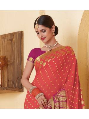 Peach Woven Chiffon Saree With Blouse 2