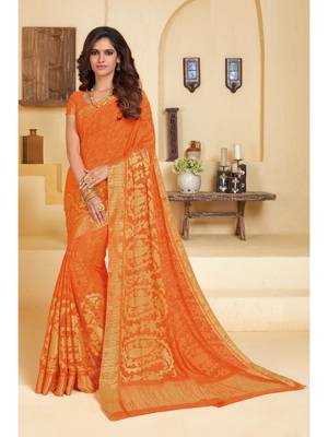 Orange Woven Chiffon Saree With Blouse 1