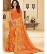 Orange Woven Chiffon Saree With Blouse