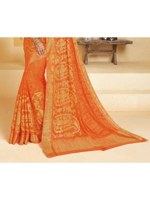 Orange Woven Chiffon Saree With Blouse 3