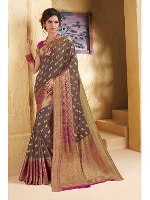 Beige Woven Chiffon Saree With Blouse 1
