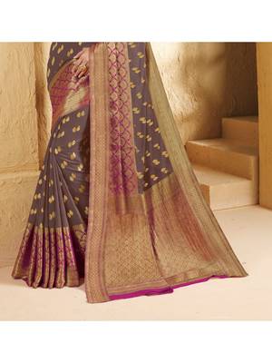 Beige Woven Chiffon Saree With Blouse 3