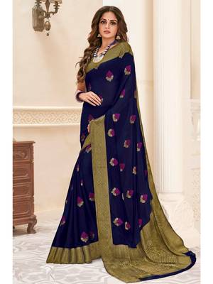Blue Woven Chiffon Saree With Blouse 1