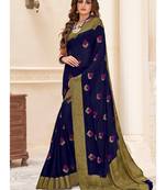 Blue Woven Chiffon Saree With Blouse