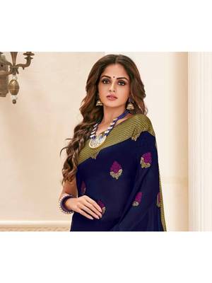 Blue Woven Chiffon Saree With Blouse 2