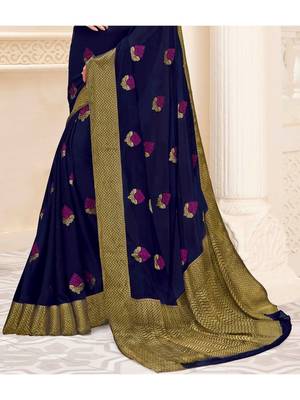 Blue Woven Chiffon Saree With Blouse 3