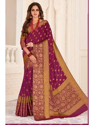 Purple Woven Chiffon Saree With Blouse 1
