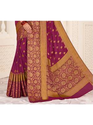 Purple Woven Chiffon Saree With Blouse 3