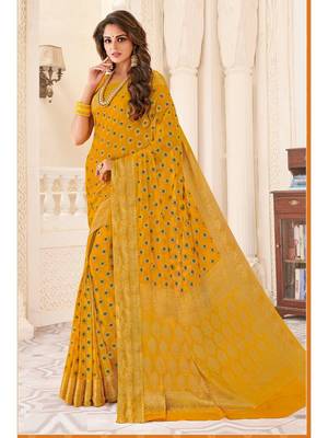 Yellow Woven Chiffon Saree With Blouse 1