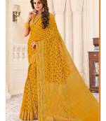 Yellow Woven Chiffon Saree With Blouse