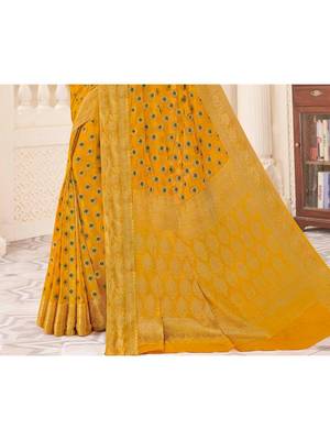 Yellow Woven Chiffon Saree With Blouse 3