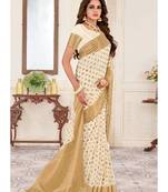 Cream Woven Chiffon Saree With Blouse