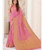 Pink Woven Chiffon Saree With Blouse