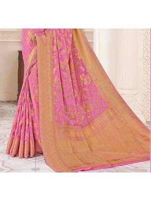 Pink Woven Chiffon Saree With Blouse 3