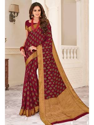 Maroon Woven Chiffon Saree With Blouse 1