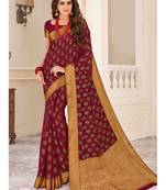 Maroon Woven Chiffon Saree With Blouse