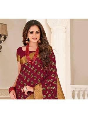 Maroon Woven Chiffon Saree With Blouse 2