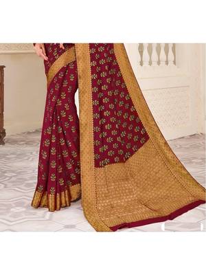 Maroon Woven Chiffon Saree With Blouse 3