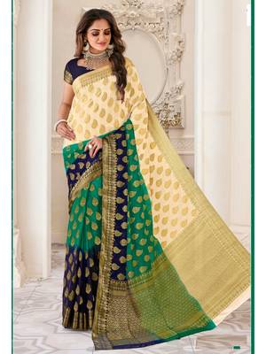 Green Woven Chiffon Saree With Blouse 1