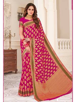 Pink Woven Chiffon Saree With Blouse 1