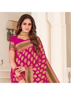 Pink Woven Chiffon Saree With Blouse 2