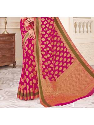 Pink Woven Chiffon Saree With Blouse 3