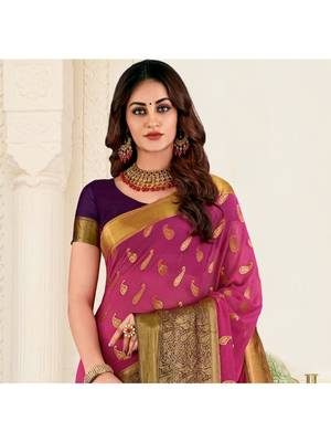 Magenta Woven Chiffon Saree With Blouse 2