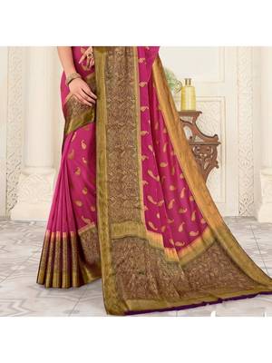 Magenta Woven Chiffon Saree With Blouse 3