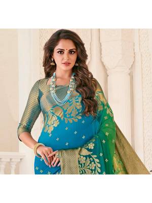 Blue Woven Chiffon Saree With Blouse 2