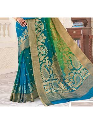 Blue Woven Chiffon Saree With Blouse 3