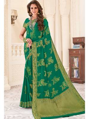 Green Woven Chiffon Saree With Blouse 1