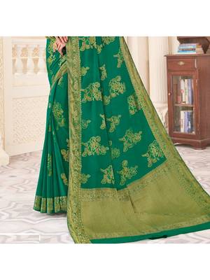 Green Woven Chiffon Saree With Blouse 3