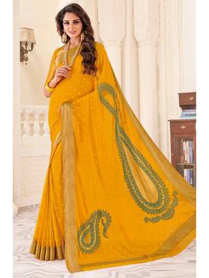 Yellow Woven Chiffon Saree With Blouse 1