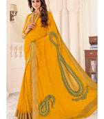 Yellow Woven Chiffon Saree With Blouse