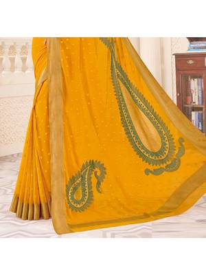 Yellow Woven Chiffon Saree With Blouse 3