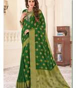 Green Woven Chiffon Saree With Blouse