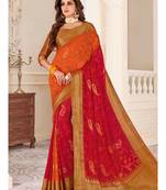 Red Woven Chiffon Saree With Blouse