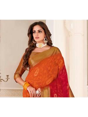 Red Woven Chiffon Saree With Blouse 2