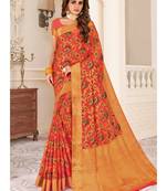 Orange Woven Chiffon Saree With Blouse