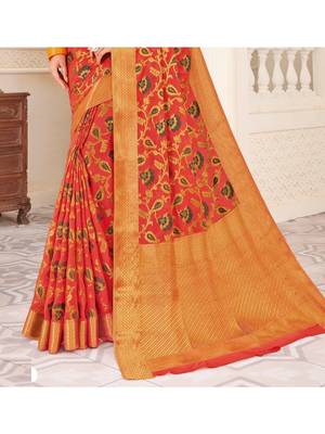 Orange Woven Chiffon Saree With Blouse 3